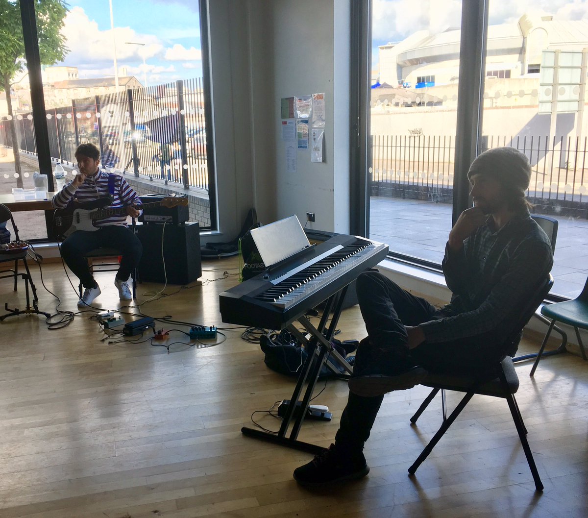 BlastedFiction's tweet photo. George and Joss deep in thought during rehearsal today - in no way was this photo staged. Thanks to @PSCA_FreeSchool for the space. Get your tickets @PlymouthFringe #plymfringe https://t.co/DJcXu7Xwfo