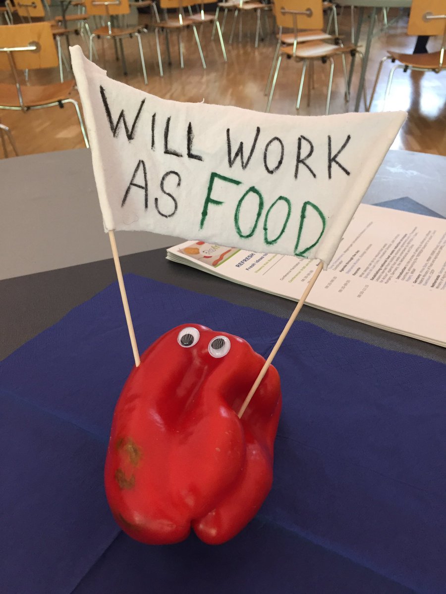 Saskia_NL's tweet photo. Veggie protest @REFRESH Final Conference on fresh ideas to reduce food waste and valorise surplus food.  #RefreshBCN https://t.co/M1k7cWA0F1