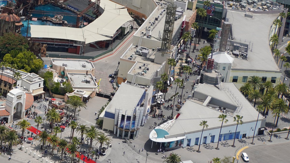 Ground view of the Universal store in CityWalk and aerial of that area.