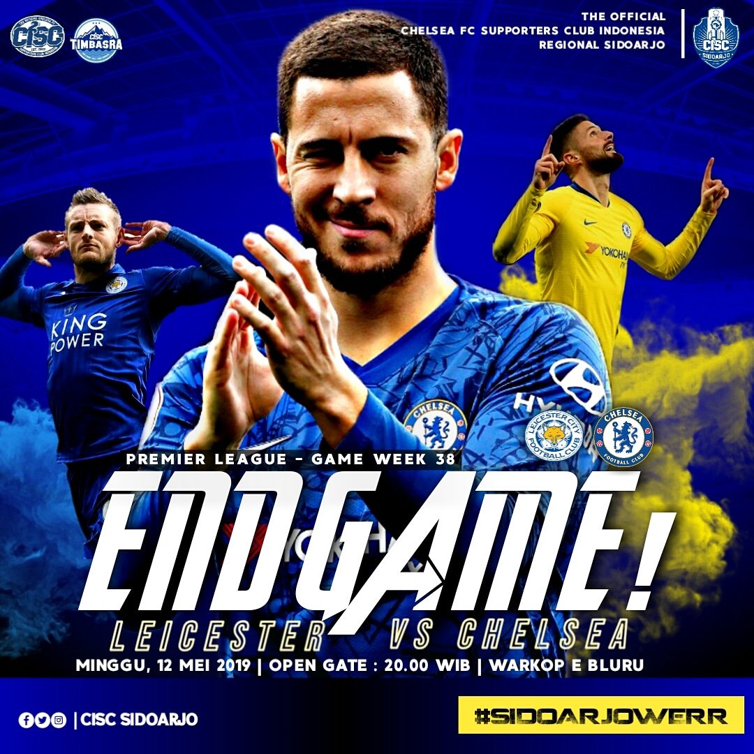 NOBAR PREMIER LEAGUE GW 38 
LEICESTER CITY VS CHELSEA FC
➖➖➖➖➖➖➖➖➖➖
Minggu, 12 mei 2019 | WARKOP E BLURU | OG : 20.00 WIB | JUST ORDER | CP : 0821-3236-5148
.
.
#Birukno #nobar #cfc #chelseafc #chelseaindonesia #ciscindo #CISCTimbasra #ciscsidoarjo #cspn #Sidoarjowerr