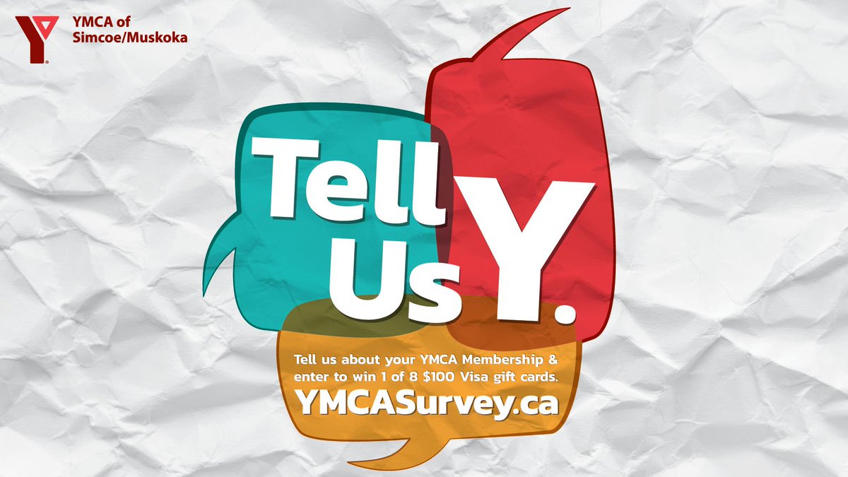 Share your thoughts on our Health, Fitness &amp; Aquatics programs and services. Members who complete the survey can enter to win one of eight $100.00 Visa gift cards!* 🌟

Survey: YMCASurvey.ca
*Must be 18 years+, conditions apply.