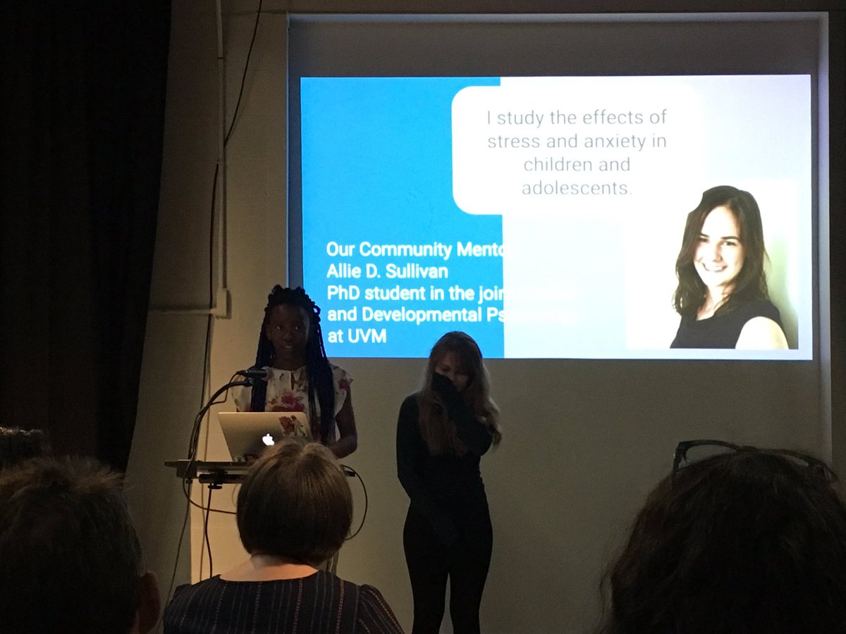lindseyacox's tweet photo. .@WinooskiLearns Ss Stephie and Maddie present to a packed house at @generatorvt for Spark Demo Day...a year of learning on Design Thinking, prototyping, and marketing their invention to reduce anxiety in HS Ss. Amazing work! #makers #designthinking #vted https://t.co/ZXfUSQ1IL4