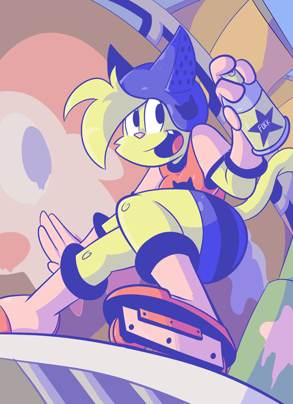 PembrokeWKorgi's tweet photo. A picture I've been working on for like a month of my gal, Popsicle Dream. She just wants to skate, yo. #pemmyart #popsicledream #popsi #furry #anthro https://t.co/itBOraca02