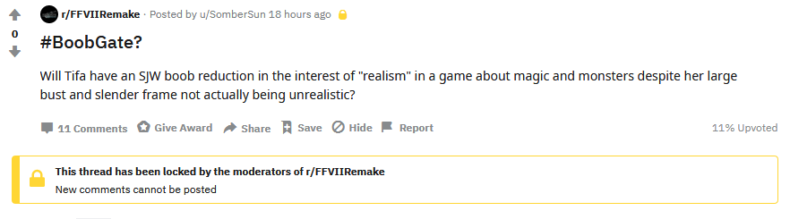 OneAngryGamerHD's tweet photo. Final Fantasy VII Remake's #BoobGate Thread Gets Locked On Reddit As Worries Mount Over Tifa's Bust Size | #Titticide #Busted #BreastDuress #SaveTheBoobs #FF7 #FFVII https://t.co/kH9MNAKDDT https://t.co/qmjUAe4Ls1