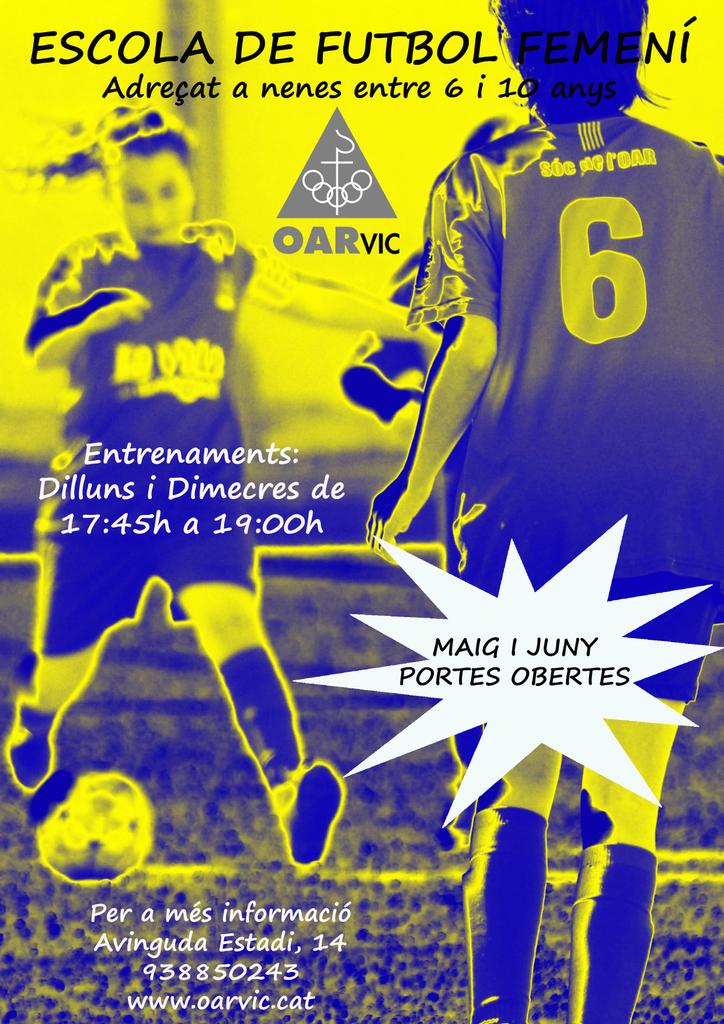 OARVic's tweet photo. Portes obertes als entrenaments! DL-DX (17.45h a 19h) #SócdelOAR #oarvic Vine a provar-ho si vols jugar a futbol! https://t.co/JTi7qhHpaL