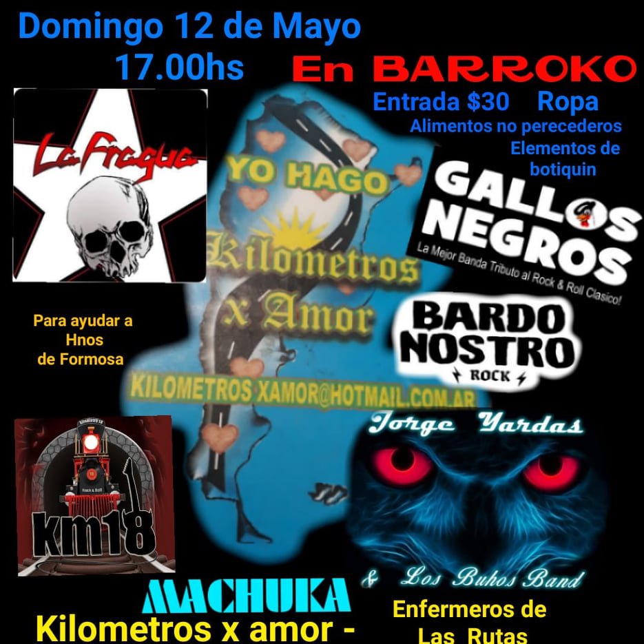 jorge_yardas's tweet photo. ESTE DOMINGO DESDE LAS 17 HS YARDAS &amp; LOS BUHOS 
SE PRESENTAN EN UN NUEVO SOLIDARIO DE KILOMETROS X AMOR 
EN BARROKO BAR ROCK EN MORENO 
LOS ESPERAMOSSSS !!!! https://t.co/PJ4JEvEg5q