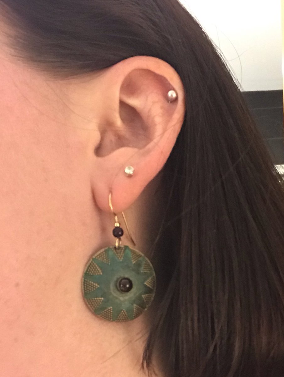 724PhillipsK's tweet photo. I wear these green earrings every time I present. My mom gave them to me as a birthday gift years and years ago. They’re my good luck charms, and have been so for #lilac19, #mlanet19, and #loex2019. I’ll also wear them on my flight home tomorrow. https://t.co/eAdqGj59dE