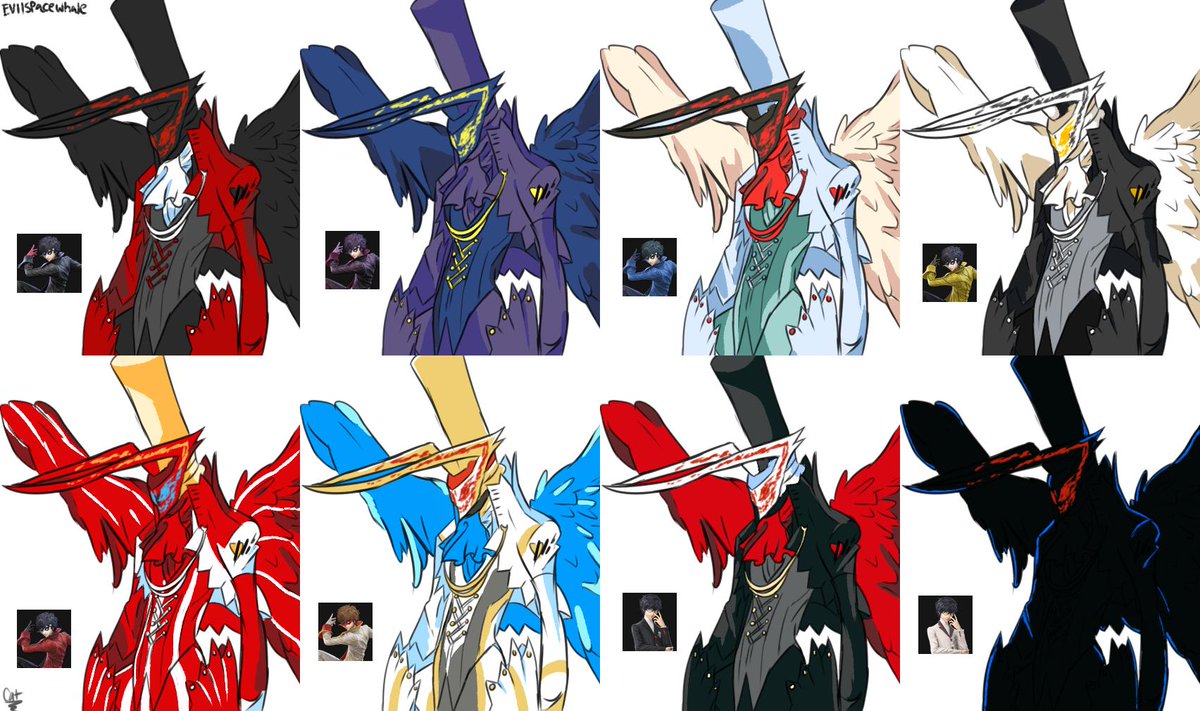 SpacewhaleArt's tweet photo. One nitpick I have about Joker in Smash is that Arsene doesn't come with alternate palettes in the case of mirror matches, so I took it upon myself to make some.
#SuperSmashBrosUltimate 
#Persona5 https://t.co/GcVEIruFJ8