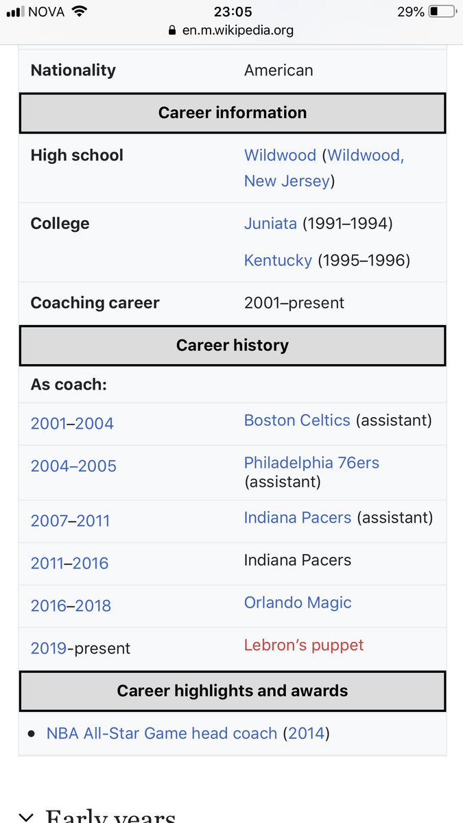 Banter neðst á Wikipedia síðu Frank Vogel, nýráðins þjálfara Lakers 😂