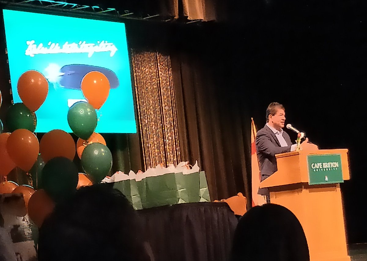 At the Unama'ki College convocation banquet: Ted Nolan, NHL legend,  giving some passionate and inspiring advice to graduates