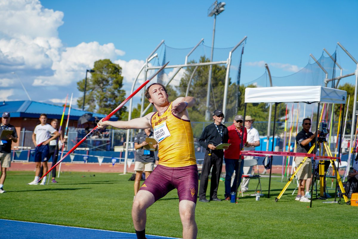 We're underway in Tucson!

Connery and Carlan open the #Pac12TF Championships for the #SunDevils in the men's jav!

📊: pac12.me/2019-TF-live-r…
📺: <a href="/Pac12Network/">Pac-12 Network</a> (7:30 p.m. PT)