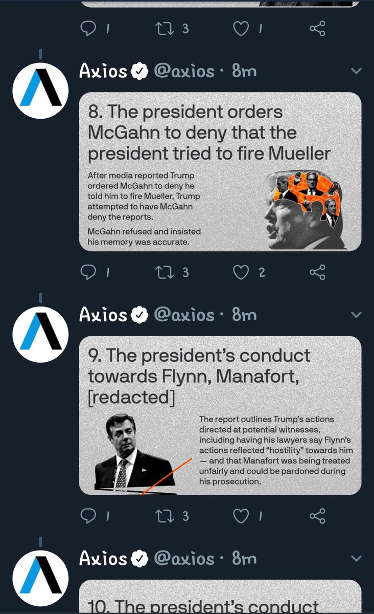 LindaKWS1's tweet photo. @mkraju @jaketapper @SenatorRomney @MittRomney
1 of 2
These are the 10 episodes of potential obstruction committed by Donald Trump, as relayed in the index of the #MuellerReport. @axios 
#ObstructionOfJustice #RuleOfLaw 
#NoOneIsAboveTheLaw https://t.co/9hOzlng7Ry