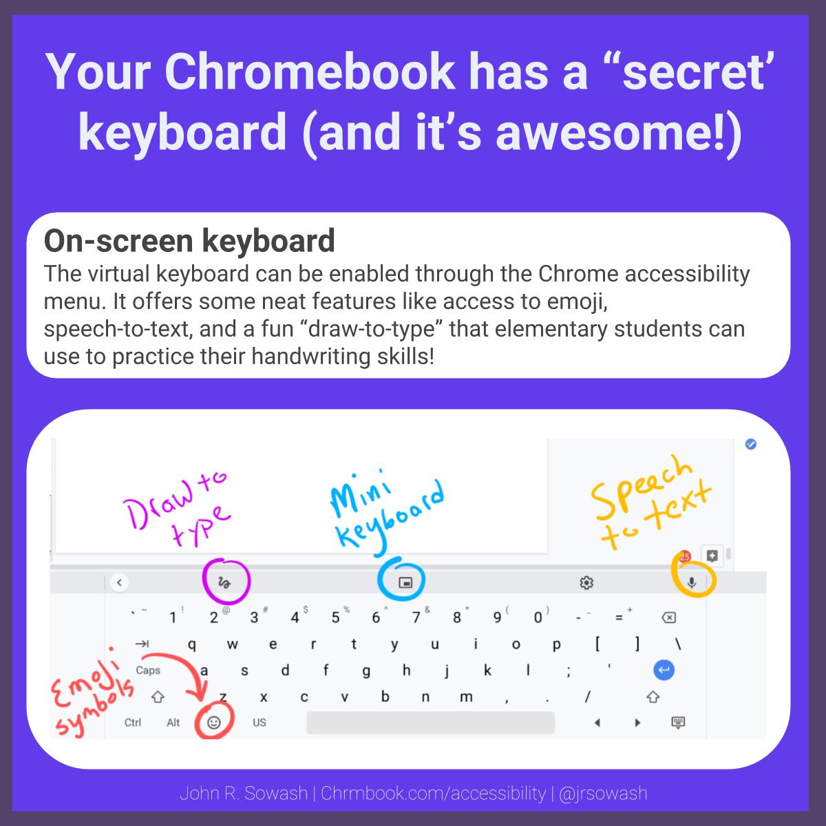 jrsowash's tweet image. Elementary teachers: your students can practice their handwriting by taking advantage of the "draw-to-type" feature on your #Chromebook!

More accessibility tips for Chromebooks: bit.ly/2Ut7eg4

#elechat #gafe4littles