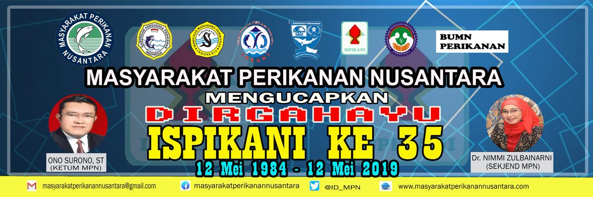 Yaumul Milad ikatan sarjana perikanan indonesia yang ke 35 tahun. semoga dengan umur yang ke 35 selalu diberi keberkahan disetiap proses proses pengabdianmu. 12 Mei 1984 - 12 Mei 2019
@onos_urono  (Ketum MPN)
@NimReims (Sekjend MPN)
<a href="/ISPIKANI/">InfoISPIKANI</a>
#MiladISPIKANI35tahun