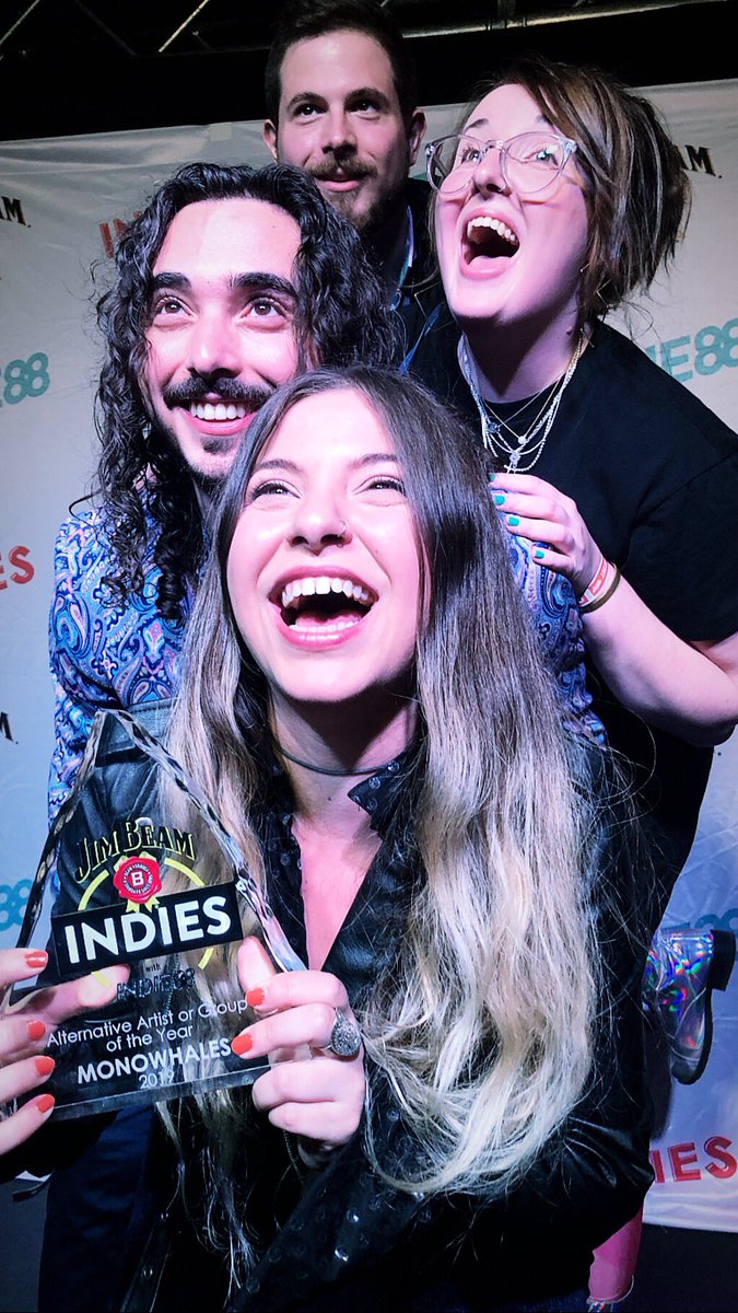 WE WON ALTERNATIVE ARTIST/GROUP OF THE FUCKING YEAR AT THE INDIES. 🔥 THANK YOU SO MUCH WE ARE FLABBERGASTED. 😭😭😭 @CMW_Week @Indie88Toronto @JimBeam #MONOWHALES #CMW2019 #INDIE88