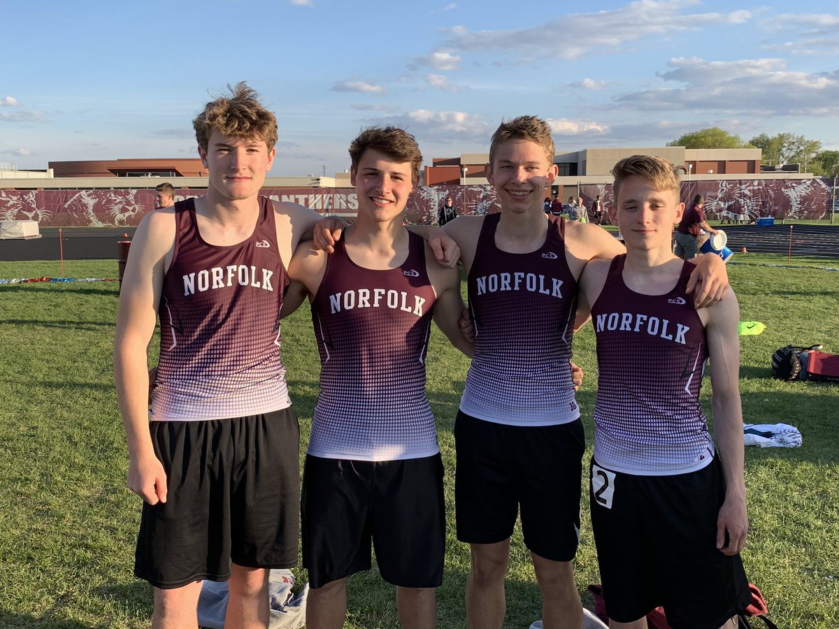 chrismueller88's tweet photo. Extremely proud of these 4 young men. All qualified for next week’s state track meet. @colechucklong in the 300IH, Baden in the 110HH, Tyler in the 110HH, &amp; Richard in the 300IH. Norfolk Hurdling is alive and well. #npspanthers @NPSActivities #NotDoneYet https://t.co/x0MoXMkp44