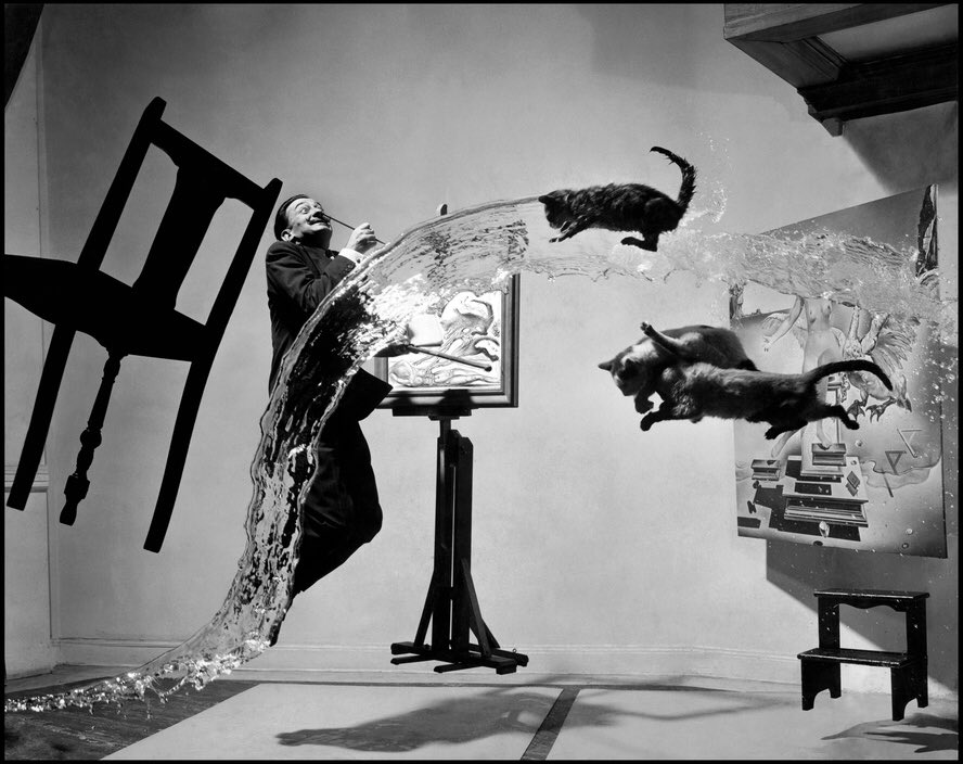 ICPhotog's tweet photo. Philippe Halsman took 28 attempts to capture the right shot for “Dalí Atomicus." Special effects and Photoshop not needed for this shoot. 
Salvador Dalí was born on this day in 1904. https://t.co/H90eHJUYb1
📷Philippe Halsman, 1948 (@MagnumPhotos) https://t.co/XMjvIWlwB0