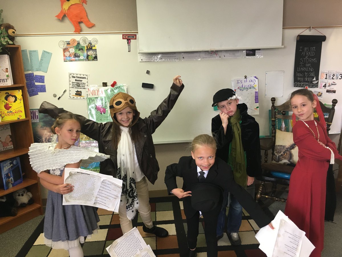 ChelseyMallory2's tweet photo. Amelia Earhart, Benjamin Franklin, Duke Ellington, Mary Queen of Scots and Elizabeth the first visited my classroom yesterday. They brought history to life! #oneflagstone #fseconnected https://t.co/jBZtPGmBlx