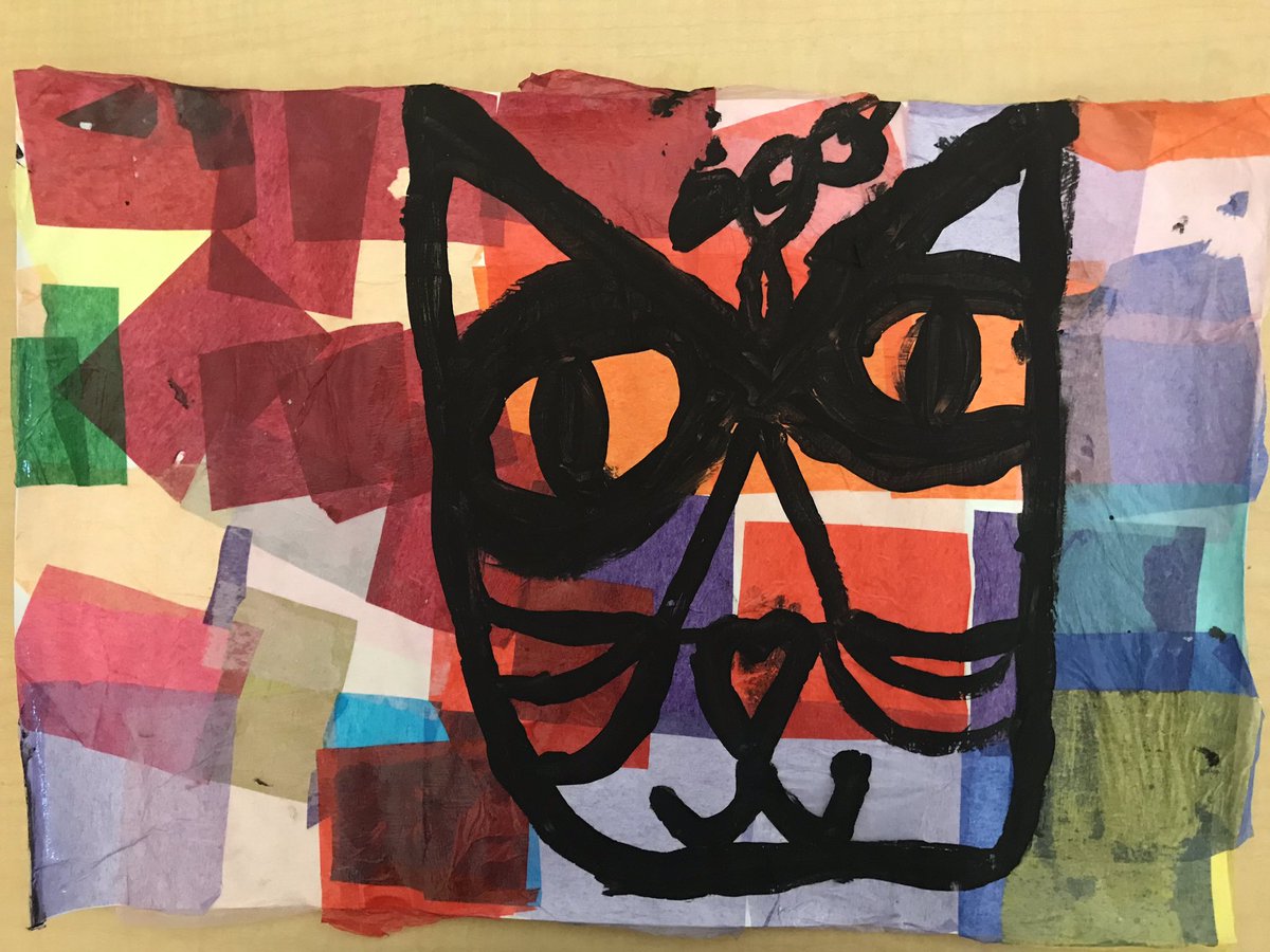 artms_stevens's tweet photo. Here’s what happens when you put Kindergarteners, glue, tissue paper, mod podge and paint together. A sweet tribute to Henri Matisse! https://t.co/cEYnoxVm9o