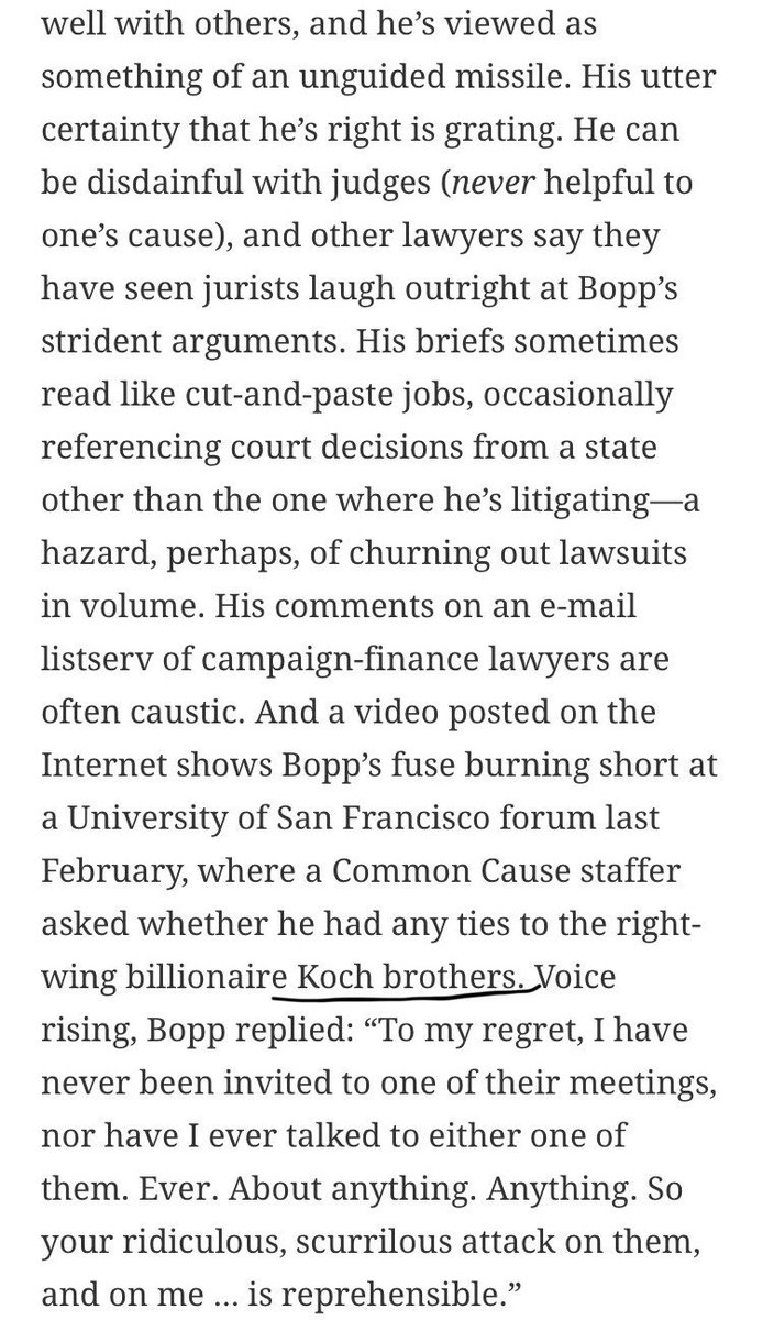 IMO Bopp’s answer about Koch is total b.s.,the tactic is to accuse what they themselves are guilty of.
