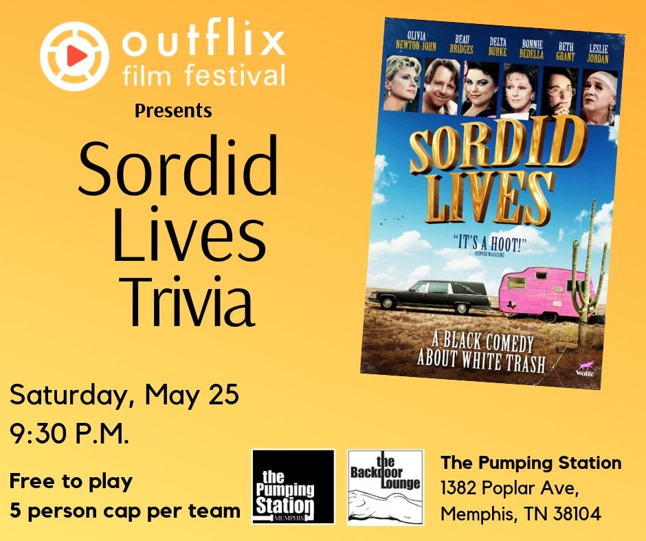 Grab your big hair, your Tammy Wynette records, your dysfunctional family members, rubber bands for snapping, and your lover's wooden legs. <a href="/OutflixMemphis/">OutflixMemphis</a> is bringing Sordid Lives Trivia to the 
<a href="/pumpmemphis/">The Pumping Station</a>

Saturday May 25 - 9:30pm

More details: facebook.com/events/2396745…