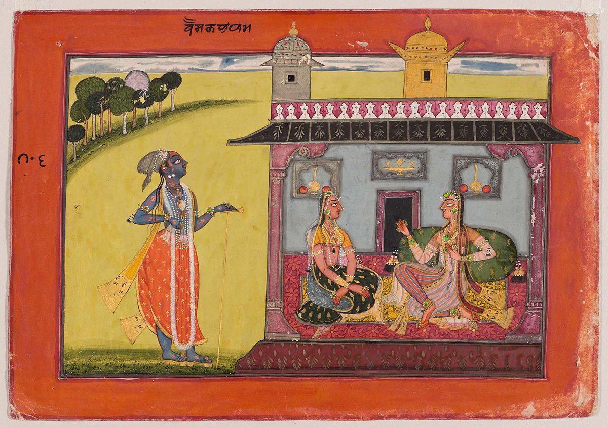 6. Vipralabdha Nayika (One Deceived by her Lover).Associated with Raga Bhopali vocal music, this  #Nayika waited for her lover the whole night but he has a tryst with another woman.Artist  #Kripal of  #Basohli &  #Nurpur made this painting c1660-70, now with  @mfaboston.