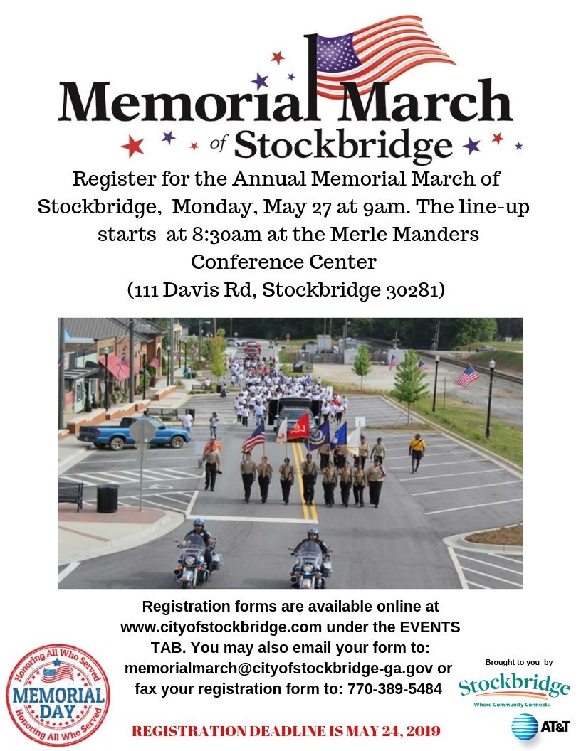 stockbridgecity's tweet photo. Mark your calendar now! The Memorial March of Stockbridge will take place on Monday, March 27, 2019 at 9 am. Don't miss this historical event. See you in Stockbridge. 

#Stockbridge #news #community #CityofStockbridge #MemorialDayMarch https://t.co/Ei2T7rtFk0