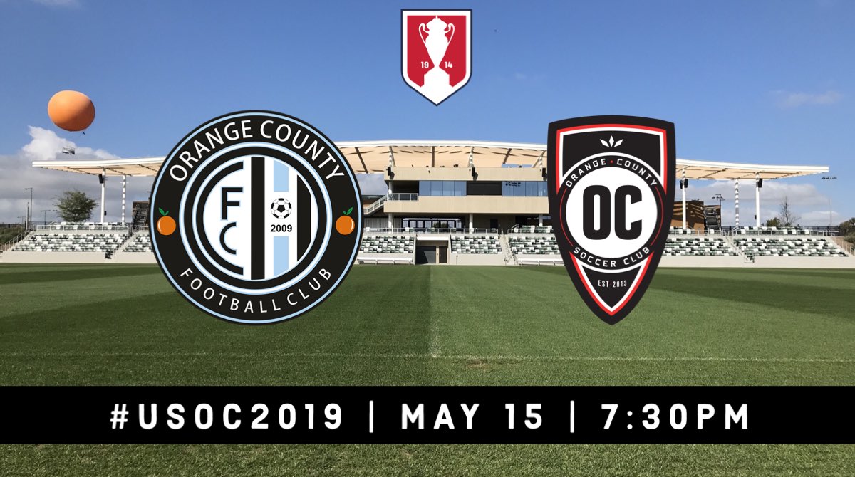 ocfcsoccer's tweet photo. 🚨 2️⃣ Round of the #USOC2019 is Wednesday, May 15
🍊⚽️ #derby #PROSvsAMS
🏆 @opencup
🆚 @orangecountysc
🏟 Championship Soccer Stadium
📺 ESPN+
#OCFCvsOCSC
🍊⚽️💪
#WeareOCFC #NPSL https://t.co/1XmBQQ7kCq