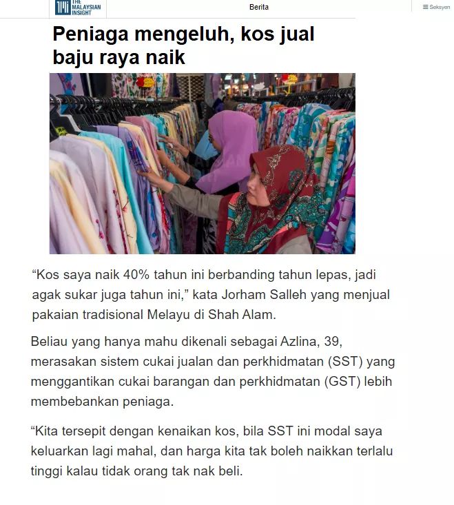 Mohd Najib Tun Razak On Twitter Kos Baju Raya Naik 40 Tahun Ini Berbanding Tahun Lepas Kenapa Naik Kerana Kelemahan Nilai Ringgit Sejak Pru14 Dan Kerana Sistem Cukai Sst Menggantikan Gst Ini