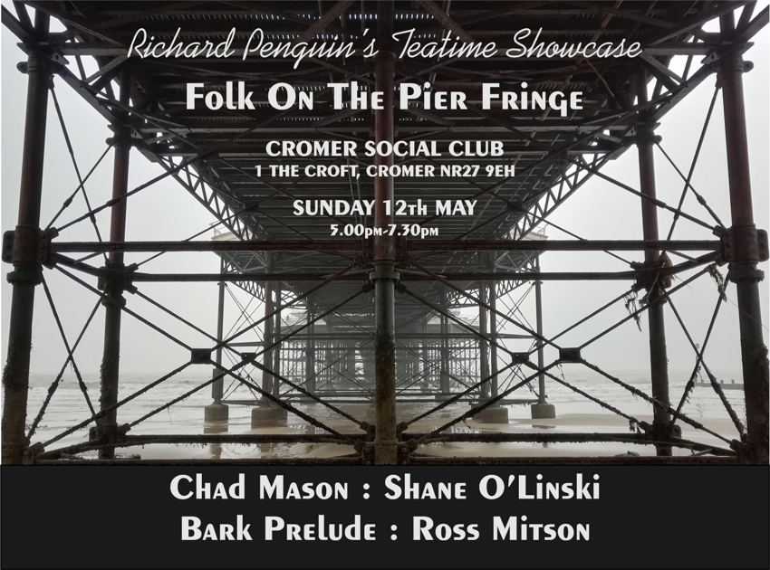 Heading to the North Norfolk coast today in our inappropriate shorts to play Folk on the Pier Fringe with <a href="/chadjamesmason/">chad mason</a> Shane O'Linski, and Ross Mitson at Cromer Social Club. Starts 5pm #FolkOnThePier #SummerSeasideSpecial #RichardPenguin