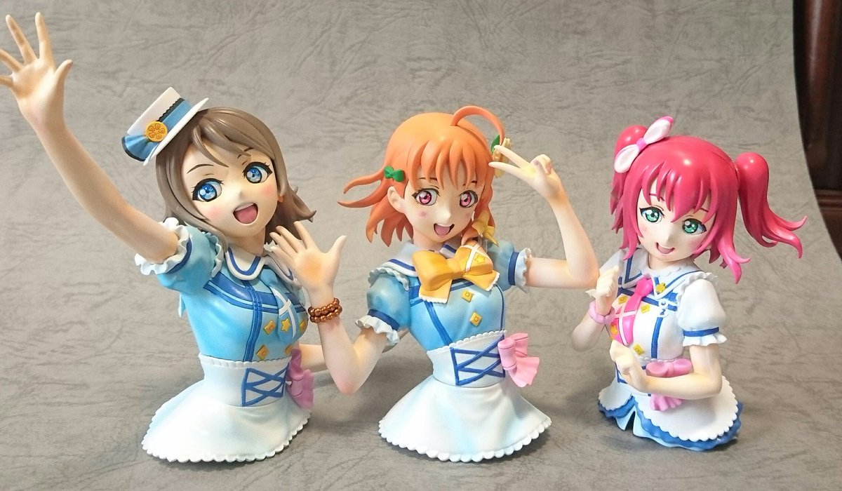 shivataka19's tweet photo. ラブライバーの皆様、こんにちは。
#フィギュアライズバスト #Aqours
プァーフェクトヌァインショットです。
皆様の推しキャラは可愛く出来てるでしょうか？
「んなの○○じゃねえ！」等の感想もあるかと思いますが、あくまで個人の趣味ですので寛容な眼でお願いします。
#ラブライブサンシャイン https://t.co/gpZZ2Yp3lj