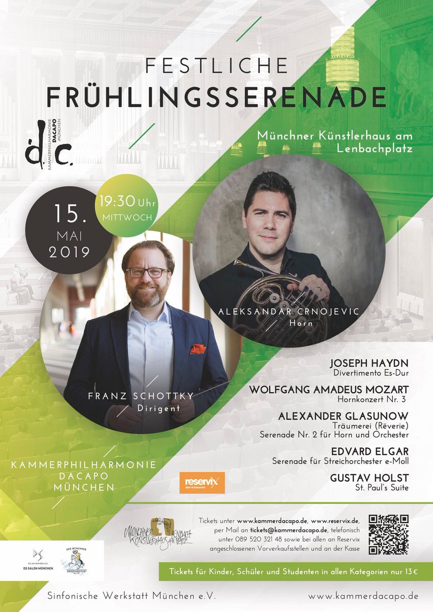 Noch ein Geschenk zum #Muttertag? Wir spielen am 15. Mai 2019 unsere FESTLICHE FRÜHLINGSSERENADE im Münchner Künstlerhaus am Lenbachplatz. #Horn #Mozart 
Infos/Karten: kammerdacapo.de/de/konzerte/fe…