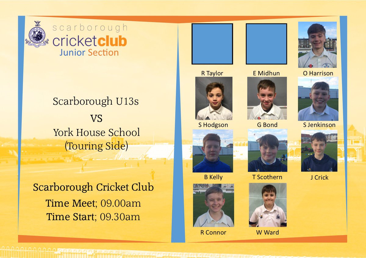Today see’s ur first U13s match of the season, as they take on a touring school from down south...

🗓 Sunday 12th May
📍NMR
⏰ 09.30am Start

#Scarborough #ScarboroughCricketClub #JuniorCricket #JuniorSection #ScarbCCJuniors
