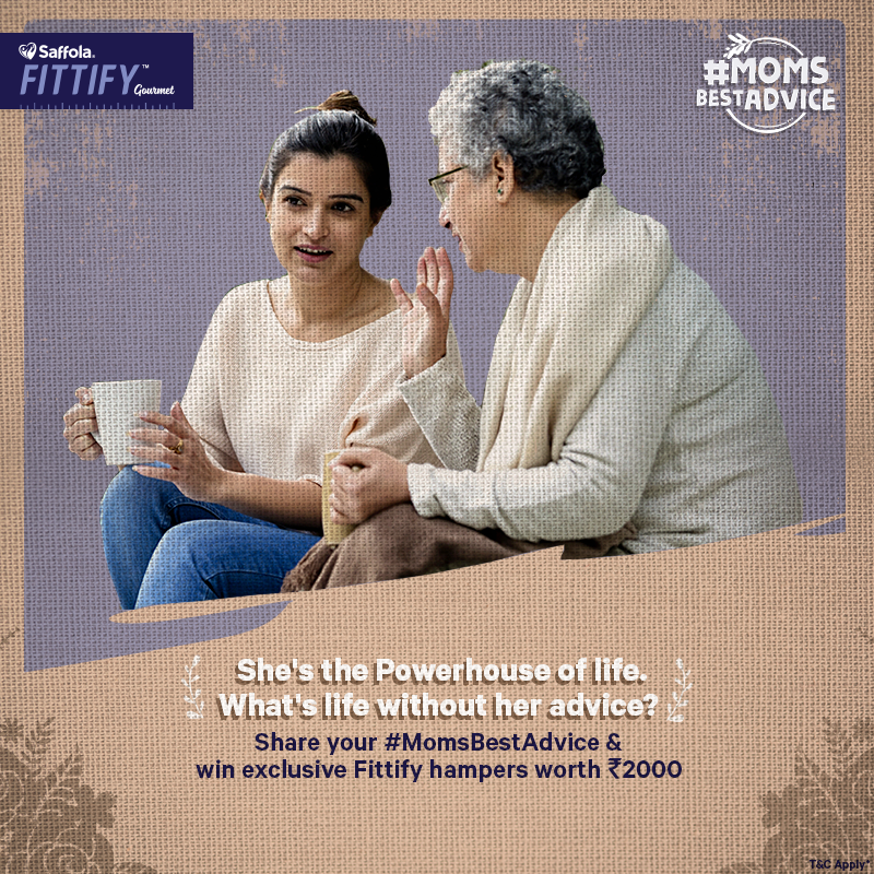 SaffolaFittify's tweet photo. Simply share your #MomsBestAdvice by commenting below and stand a chance to be one of the 5 lucky winners to win exclusive Fittify hampers worth Rs.2000.
Get #Fittifyed #SaffolaFittify #MothersDay #MomsBestAdvice #Saffola #Fitness #gourmet https://t.co/Xfqkjfraj1