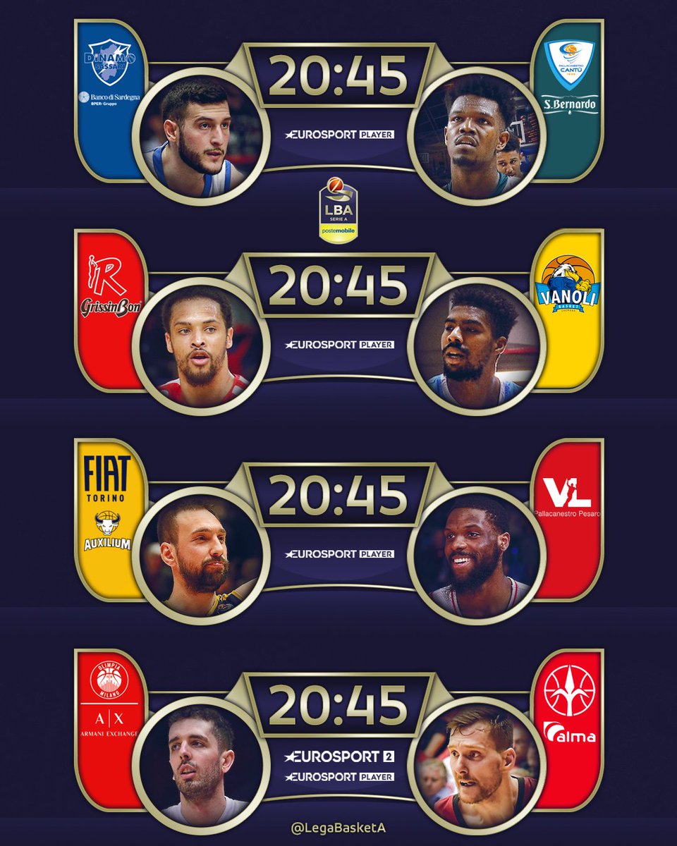 LegaBasketA's tweet photo. #GAMEDAY🏀
Si chiude oggi la regular season 2018/19 con la "notte dei verdetti"!
Tutte le gare del 30° turno #LBASereiA @PosteMobile in contemporanea a partire dalle 20:45 da seguire tutte LIVE su Eurosport 2 
#TuttoUnAltroSport https://t.co/8mwTmGXXXg