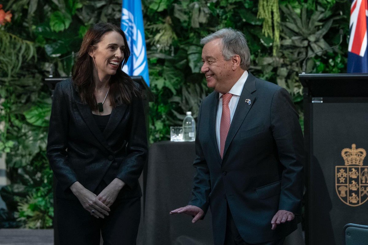 antonioguterres's tweet image. In New Zealand, I thanked @JacindaArdern for her efforts to curb violent extremism on social media and her visionary leadership on the global climate emergency — a model of urgent #ClimateAction for all countries to follow.