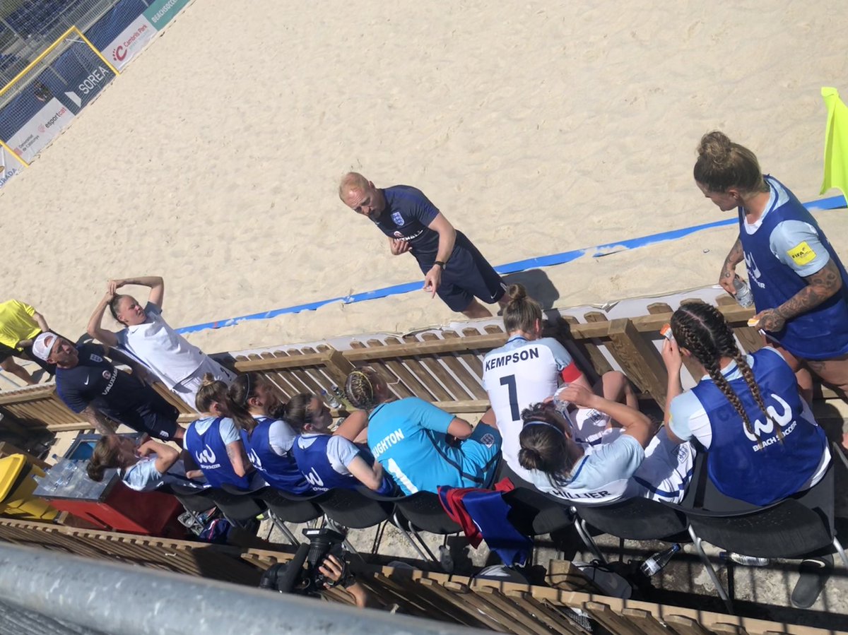Excellent few days in #Salou all down to the final day. A win in full time or extra time will see @EngBeachSoccer Ladies qualify for #WorldBeachGames #BeachSoccer