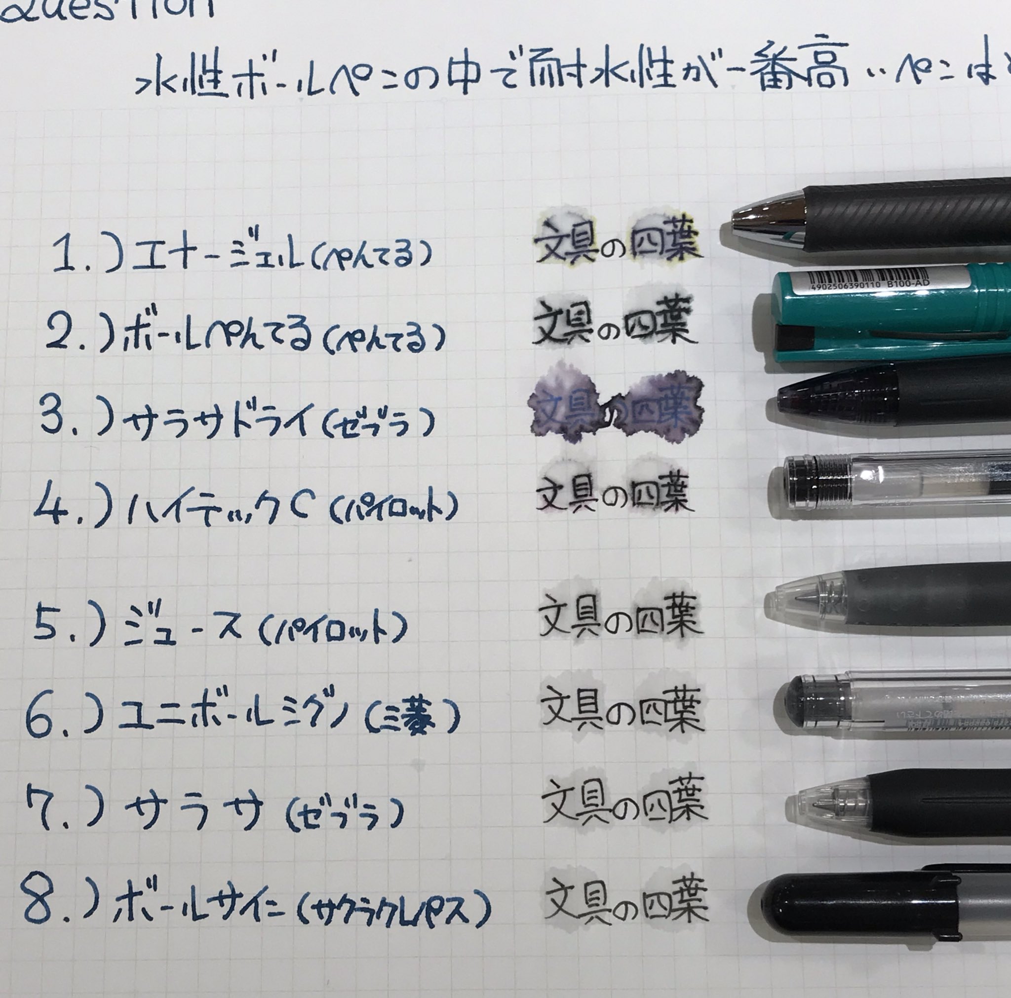 この中で一番 水に滲まない水性ボールペン はどれ 売れ筋9製品で実験 えのげ