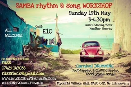 A week to go until the samba rhythm hits in this #wellbeingworkshop by #musicandthemuse. Go bang a drum, sing a song, and feel brilliant. More info on the flyer and - musicandthemuse.com #SambaReggae #BrazilianCarnival #batucada #rhythmandsongforwellness