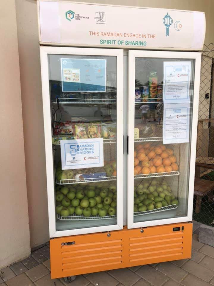 CreaKidsUAE's tweet photo. The Ramadan Fridge in Sustainable City has been refilled - a big thank you to everyone for the kind donations. A special thank you to Kibsons for all of the fruit! https://t.co/WS4VhJMppZ