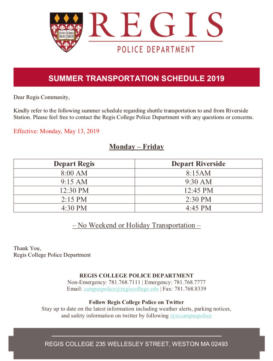 Going somewhere? Use the Regis shuttle! Our tracker is up and running so you can get the latest and greatest updates on its location! Regis Shuttle link: regisshuttle.com Regis shuttle tracking also can be found on the Regis App! #regissummer #regispride