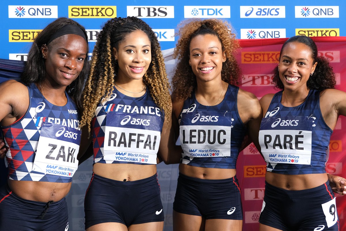 🇫🇷 Relais mondiaux 🇯🇵 <a href="/IAAFYokohama19/">IAAF World Relays YOKOHAMA19</a> : Victoire pour la France !

🥇 Le 4x200 m féminin tricolore (Carolle Zahi, Estelle Raffai, Cynthia Leduc, Maroussia Paré) remporte la finale en 1'32''16 ! Magnifique ! 💪

📢 #IAAFWorldRelays