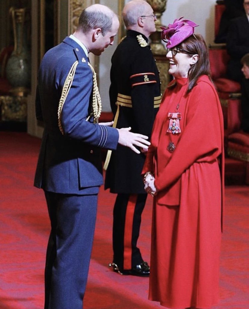 MaisonValentino's tweet photo. #GlendaBailey was presented with her damehood at Buckingham Palace this Thursday while wearing a dress from #ValentinoFW19. https://t.co/4AxuDiJgfy