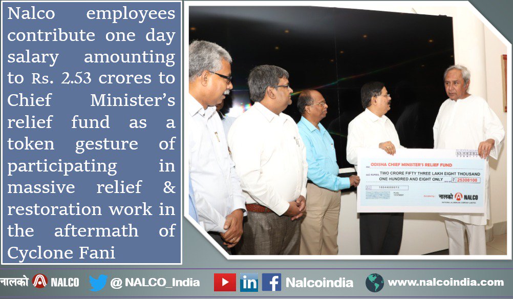 NALCO_India's tweet image. Employees of @NALCO_India contributes to CMRF. Lets join hands to rebuild #Odisha Donate cmrfodisha.gov.in  @CMO_Odisha @MinesMinIndia @PMOIndia  #FaniRestoration #CycloneFaniAftermath