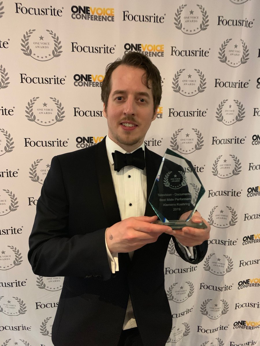 KlemensKoehring's tweet photo. Had a fantastic time at last night's #OVA19 #OneVoiceAwards! Chuffed to be joint winner of Best Male Television Documentary Performance alongside @TobyRicketts. There were over 2,300 submissions for the awards, so I'm thrilled to be among the winners! Thank you @OneVoiceConf! https://t.co/Y4Flda1cAU