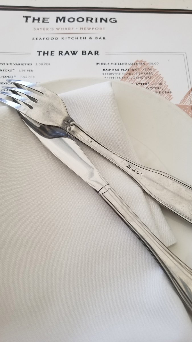 WalkingMatters's tweet photo. @OneidaFS 's Delco flatware looking great at the very busy #TheMooring in Newport, RI! The Mooring is part of the Newport Restaurant Group and these folks are the experts in this part of the world when it comes to hospitality. 

Well done by all! #tabletopmatters https://t.co/8WtrENDf4B