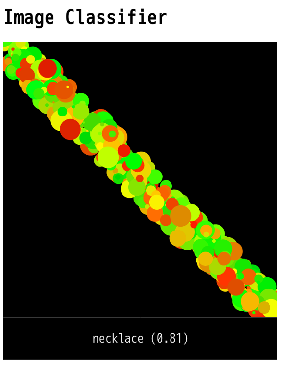 deconbatch's tweet image. p5.js で不特定の図形を描画し、それを ml5.js で画像認識させる。
「機械が自分で絵を書いて、それを自分で判定してタイトルをつける」という試み。🤖
#p5js #ml5js #creativecoding