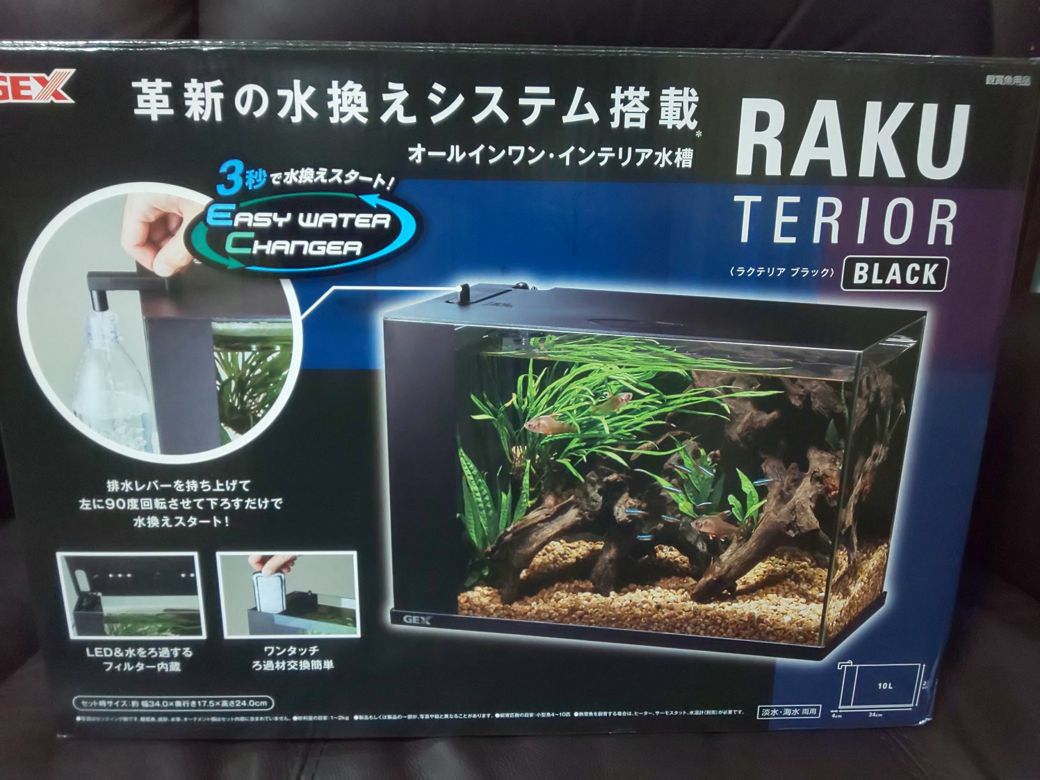 村上幸平 ああ やってしまった 水槽が届いた もう水槽は増やさないと決めていたのに Gexのラクテリア こないだ東急ハンズでオシャレ水槽をいろいろと見てしまったのが原因だ でも まあ 今日はザリガニの日だから 許してちょっき ん