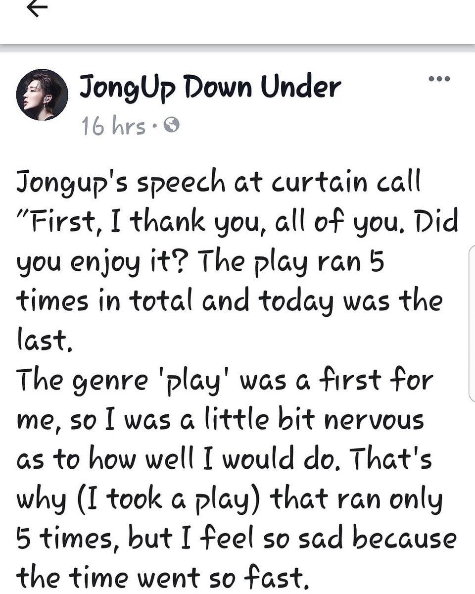 Jongupshines's tweet photo. Jongup's curtain call speech https://t.co/n4uQLELM0q
