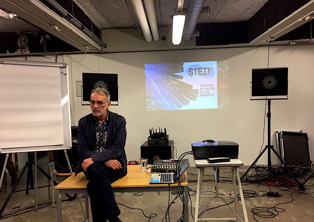 soundblog's tweet photo. On May 5th one of the first stops on our 3-day tour of #Amsterdam with an international group of 23 MACAM students @iesaparis, took us to @steimamsterdam, where Dick Rijken @subsonic treated us to a highly inspired &amp; inspiring presentation... "the end of music as we know it" ... https://t.co/xXAe1NJWzg